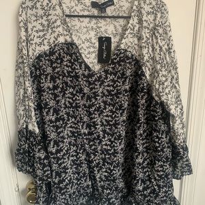 Floral Black and White Top